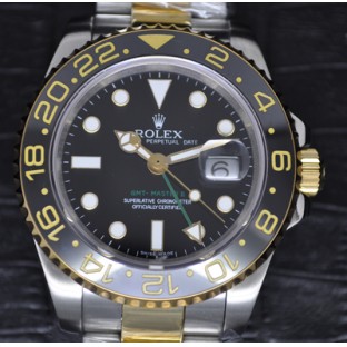 2-Tone Rolex GMT Master II Black Ceramic Replica Watch 40mm 2-Tone Rolex GMT Master II Black Ceramic Replica Watch 40mm